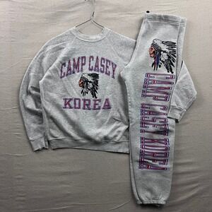 Vintage 80s Artex Camp Casey Korea Sweatsuit Set Gray Raglan Crewneck Sweatpants